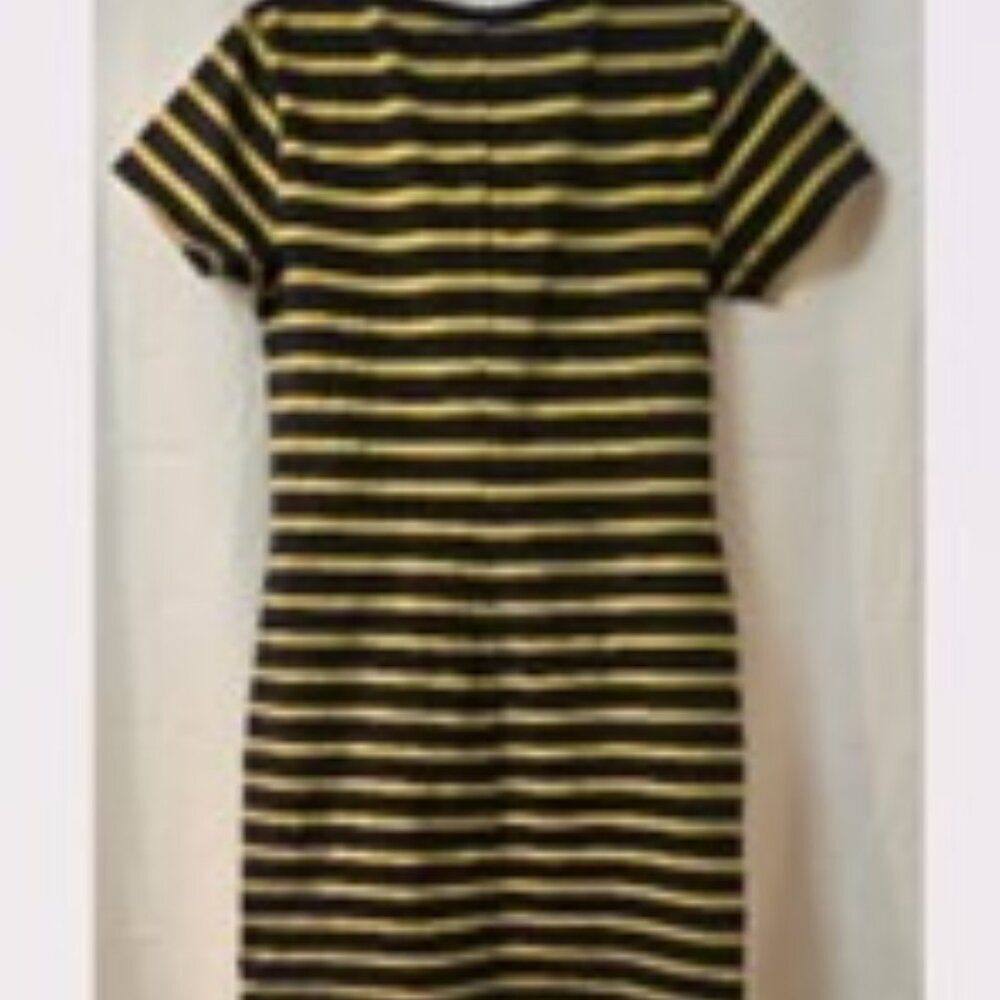 Old Navy Women Dress Bodycon V Neck Knit Blue Yellow Striped Short Sleeve Size L - Picture 6 of 12